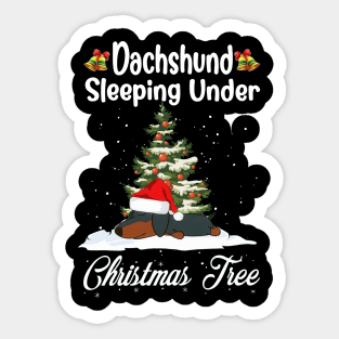 Dachshund Sleeping Under Christmas Tree Funny Xmas Sticker